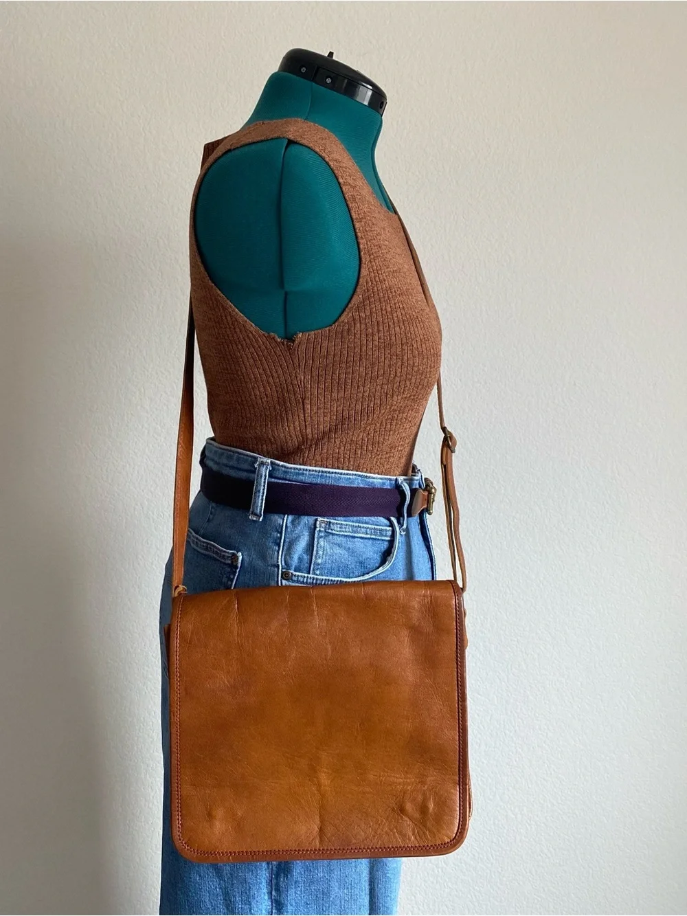 Tan crossbody messenger bag